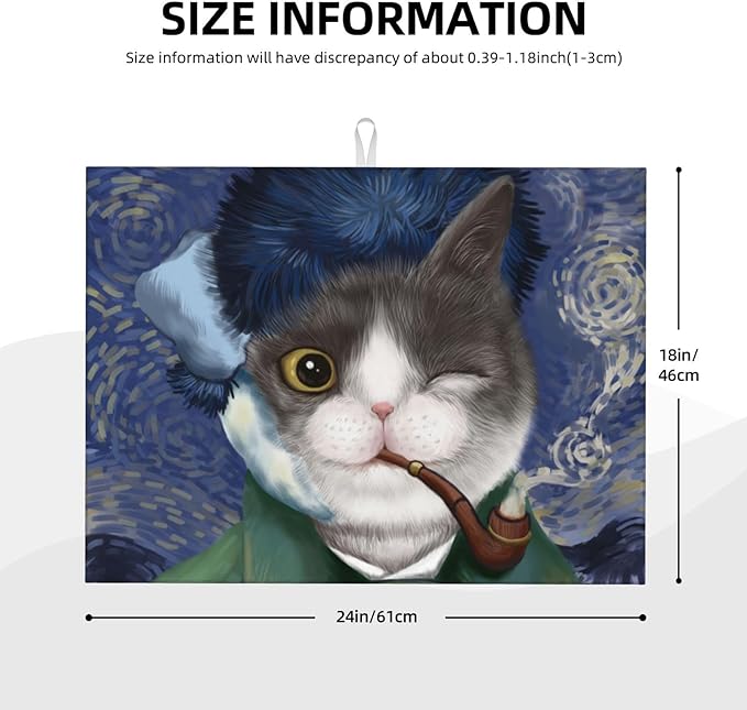 Funny Cat Dish Drying Mat for Kitchen Counter Decor 18x24 Inch Floral Absorbent - Image 3