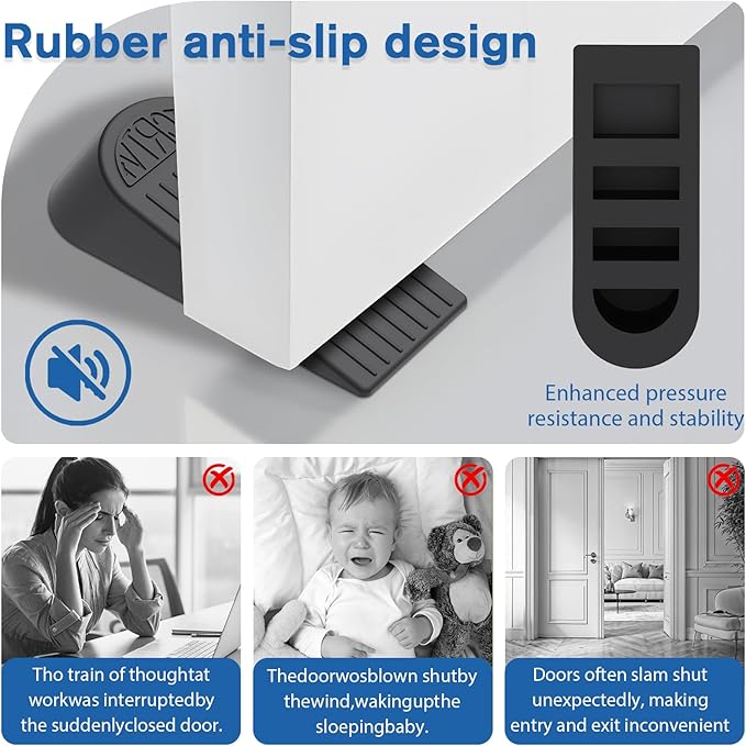 Rubber Small Door Stopper Wedge – 4 Pack Black Door Stoppers Wedge - Image 7