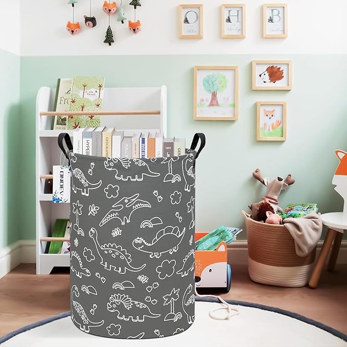 Round Dinosaur Waterproof Laundry Hampers Gift Basket Children's Toy Organizer - Image 4
