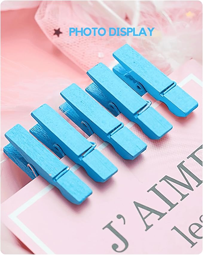 Blue Clothes Pins for Baby Shower, Mini Wooden Clothespins 1.4 Inch 50 PCS - Image 10