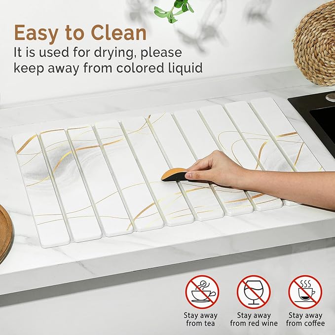 Large Stone Dish Drying Mat for Kitchen Counter, Water Absorbing Diatomaceous - Image 5