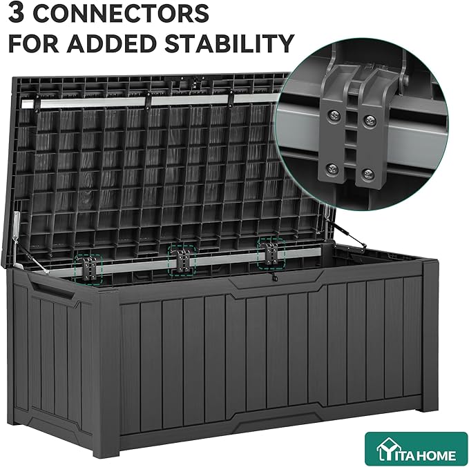 YITAHOME 120 Gallon Outdoor Storage Deck Box, Large Resin Patio Storage for Outdoor Pillows, Garden Tools and Pool Supplies, Waterproof, Lockable, (Dark Grey) - Image 8