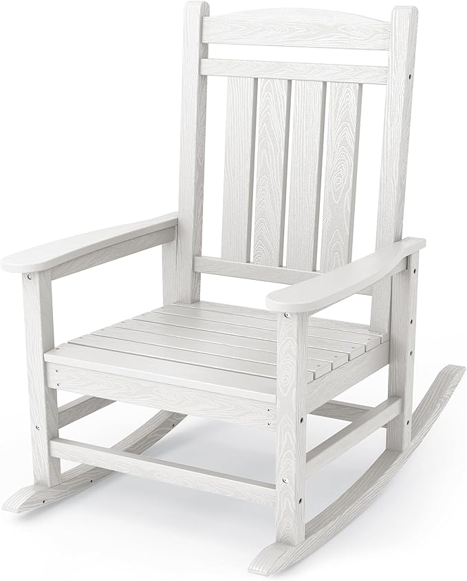 KINGYES HDPE Outdoor Rocking Chair, Widened Seat Patio Rocking Chair, Oversized All Weather Patio Rocker, White by KINGYES