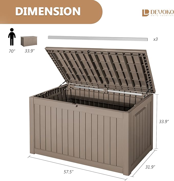 Devoko XXL 230 Gallon Resin Large Deck Box Waterproof Outdoor Storage Box Loackable for Patio Furniture Cushions and Garden Tools - Image 2