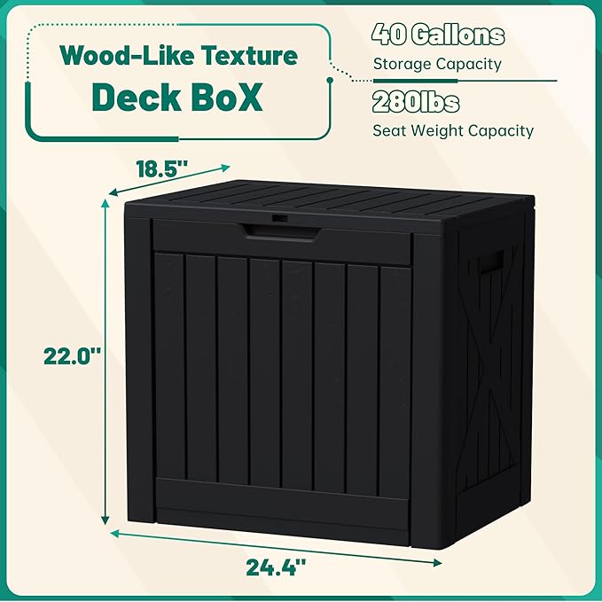 Devoko 40 Gallon Deck Box Outdoor Storage Box Waterproof for Patio, Large Outdoor Storage Bench Lockable for Outside (Black, 40 Gallon) - Image 7