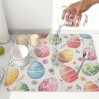 Easter Dish Drying Mat for Kitchen Counter Colorful Easter Eggs Floral Pattern - Image 6