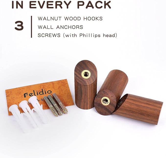 Wood Wall Hooks, 3 Pack Rustic Coat Hook Wall-Mounted, Decorative Hooks - Image 5