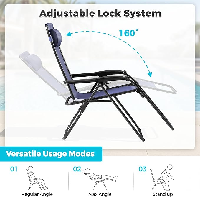 Homall Zero Gravity Chair Patio Folding Lawn Outdoor Lounge Gravity Camp Reclining Lounge Chair with Cup Holder Pillows for Poolside Backyard and Beach Set of 4 (Blue) - Image 4