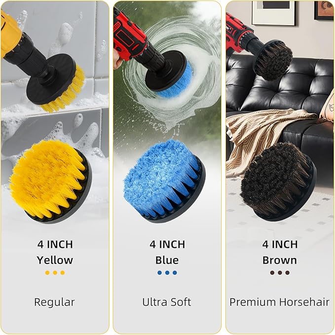 9 Pcs Drill Brush Attachments Set Hard and Soft Bristles Horsehair Brush - Image 2