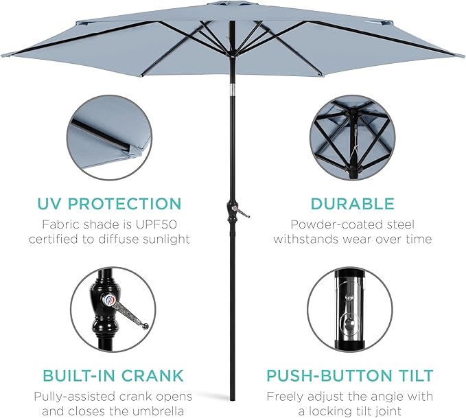 Best Choice Products 10ft Outdoor Table Compatible Steel Polyester Market Patio Umbrella w/Crank and Easy Push Button Tilt - Image 5