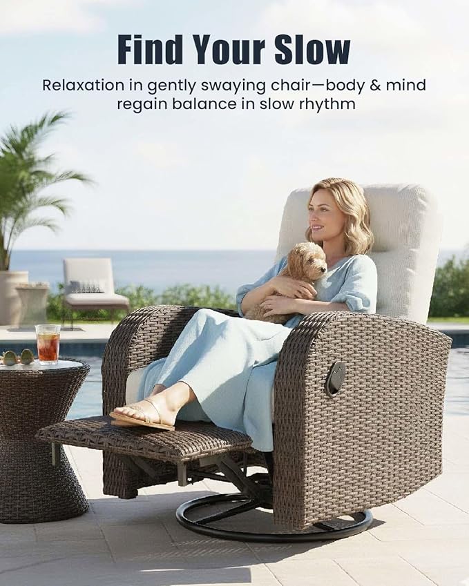 Outdoor Swivel Recliner Chair Set of 2, All-Weather Wicker Reclining Patio Chair with Adjustable Backrest and Footrest - Image 3