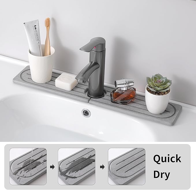 Stone Faucet Mat for Kitchen Sink, Diatomite Fast Drying Absorb Moisture Tray - Image 5