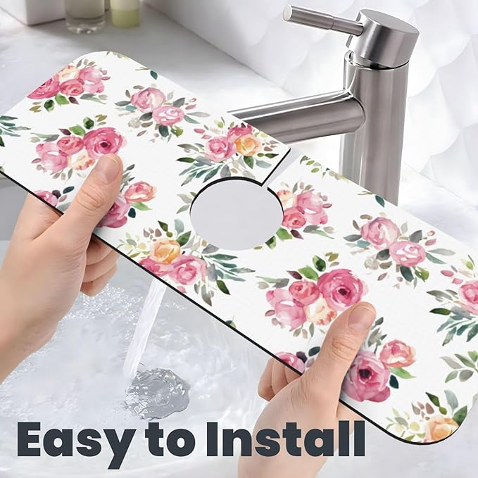 Pink Red Rose Roses Floral Flower Kitchen Sink Splash Guard Faucet Mat Super - Image 6