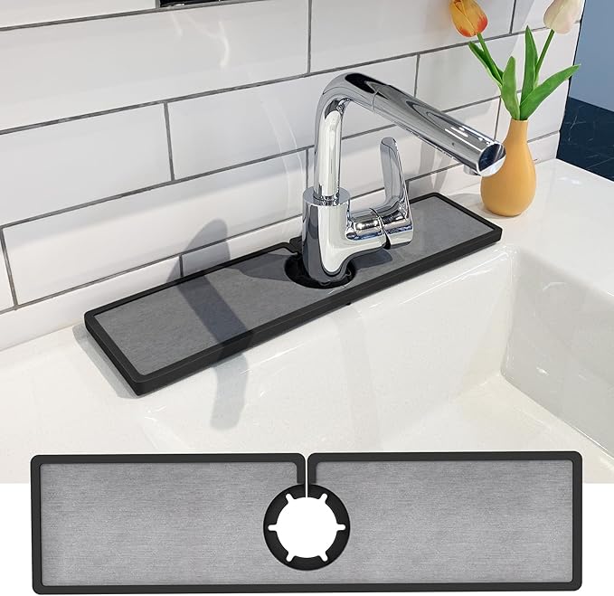 Gosmol Faucet mat for Kitchen Sink, Silicone & Stone Drying Mat for Kitchen Sink by Gosmol
