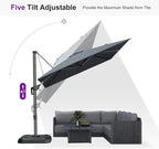 PURPLE LEAF 8 Feet Square Cantilever Umbrella Patio Umbrella with Base Outdoor Umbrella Aluminum Offset with 360-degree Rotation for Garden Deck Pool Patio, Grey - Image 9