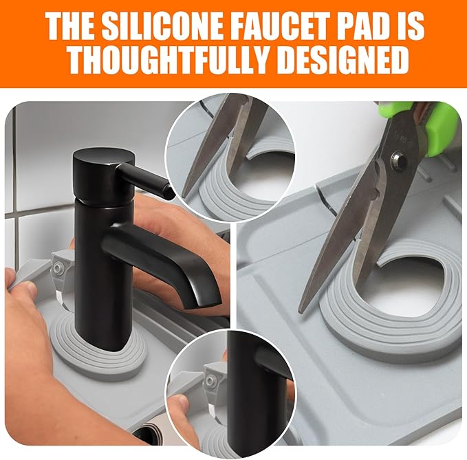 Gray 24" Button Style Faucet Drip Catcher – Silicone Faucet Mat - Image 4