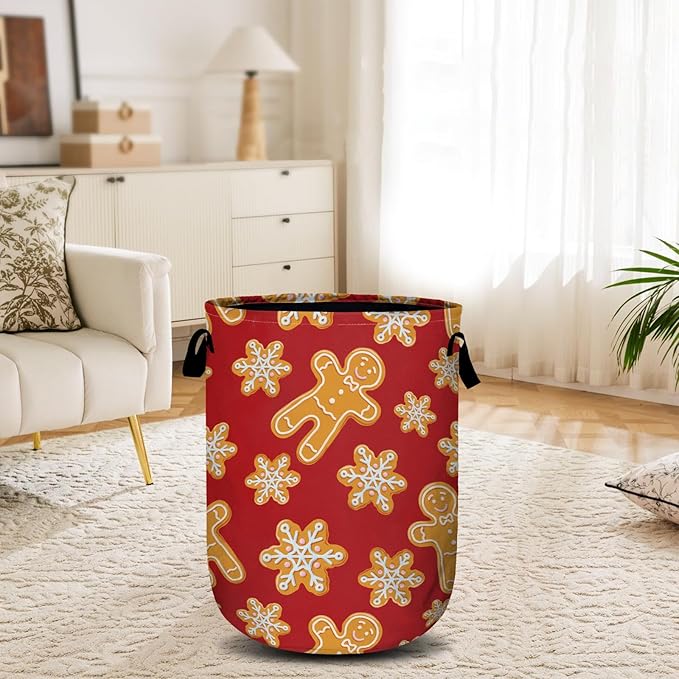 Red Gingersnap Laundry Basket, Christmas Laundry Hamper Collapsible Oxford Cloth - Image 6