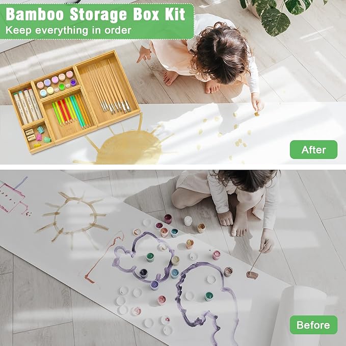 Bamboo Bathroom Drawer Organizer Dividers, Wooden Kitchen Utensil Holder Set of - Image 4