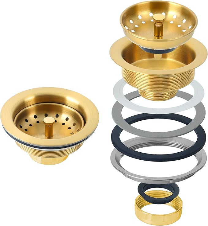 LQS Kitchen Sink Drain Assembly, Sink Drain Basket Strainer 304 Stainless Steel - Image 3