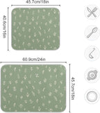 Sage Green Dish Drying Mat Quick Absorbent 18x24 Doodled Botany Flowers Leaves - Image 3