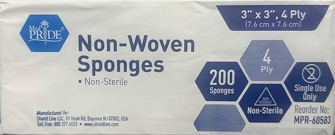 MED PRIDE 3x3 in Gauze Pads 200 Pack, Nonsterile, 4 Ply, Nonadherent Mesh - Image 7