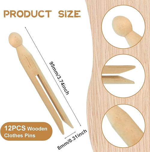 12PCS Round Wooden Clothespins for Crafts and Laundry, Wood Doll Pins Doll - Image 2