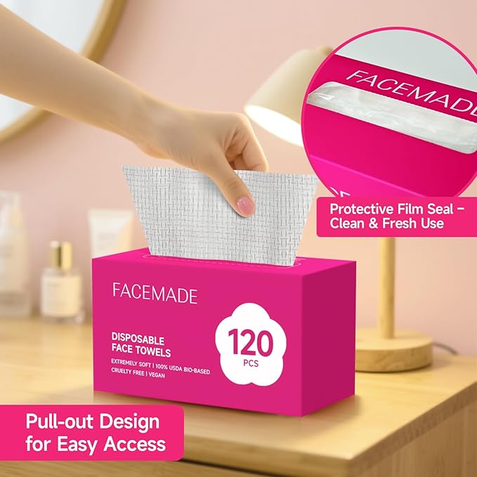 FACEMADE 240 Count Disposable Face Towels, 100% USDA Biobased Face Towelettes - Image 5