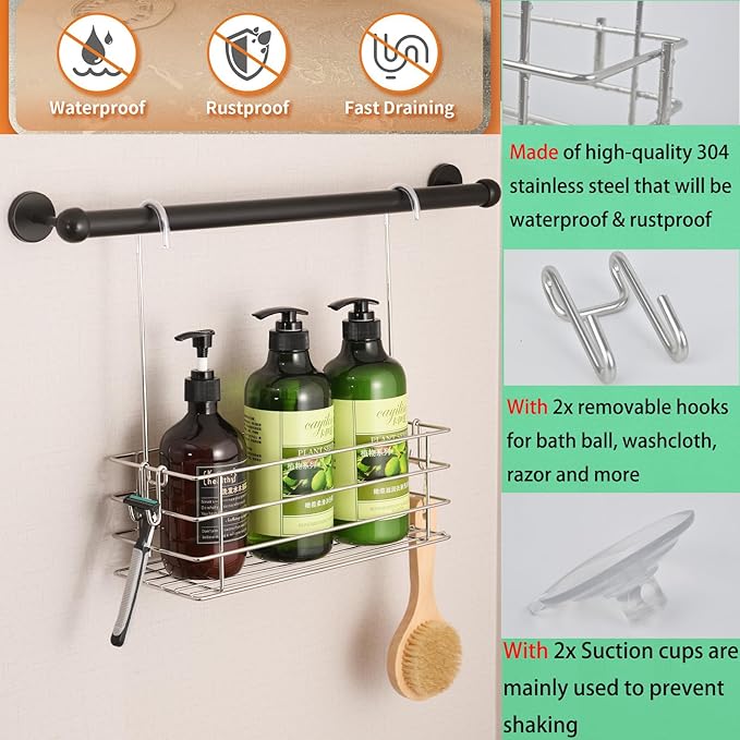Shower Caddy Hanging Shower Rack SUS304 Stainless Steel Hanging Shower Orangizer - Image 3