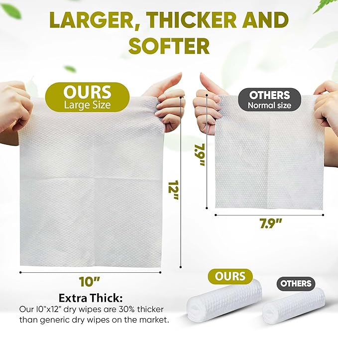 Disposable Face Towels – 50 XL 10” x 12” Biodegradable Dry Wipes - Image 3