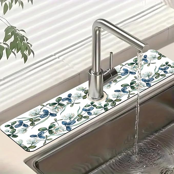 Watercolor Garland Flower Kitchen Sink Splash Guard Faucet Mat Clover Leaves by Unknown