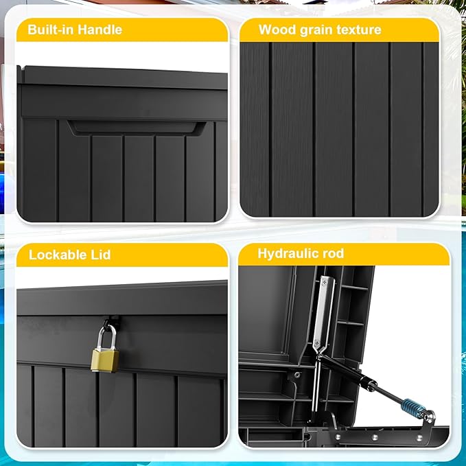 Deck Box - 280 Gallon Large Outdoor Storage box,Waterproof Patio Furniture and Storage Deck - Lockable and UV Resistant, Perfect for Pool and Outdoor Use, Weatherproof Resin, Lockable (Black) - Image 4
