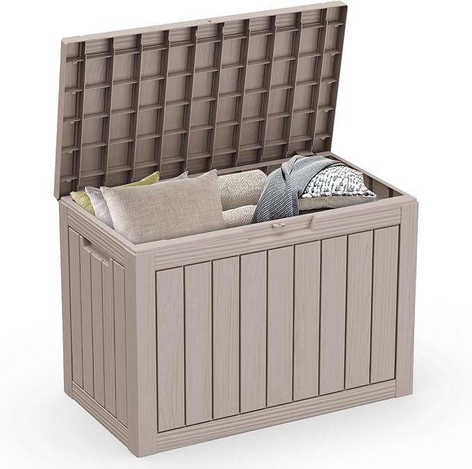 ROJIK Outdoor Storage Housing Deck Box - Waterproof Patio Furniture, Garden Tools, Cushions, Pool Accessories Storage Bench with Lockable Lid and Side Handles (Grey, 45 Gal) by ROJIK