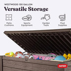 Keter Westwood 150 Gallon Deck Box Organizer, Doubles as 2-Person Bench Seat, Brown – Large Resin Outdoor Storage and Seating with Lockable Lid for Garden, Pool, and Patio - Image 4