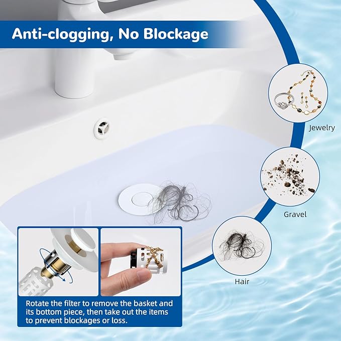 Hibbent Upgraded 3 in 1 Bathroom Sink Drain Strainer, Universal Pop Up Stopper - Image 4