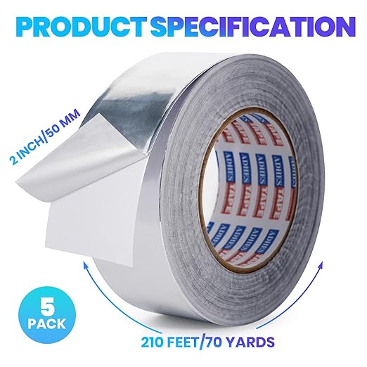 ADHES Premium Aluminum Foil Tape, 2 Inch x 210 Feet, 5Rolls Heat Proof Tape - Image 2