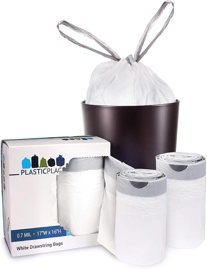 Plasticplace 4 Gallon Trash Bags │ 0.7 Mil │ Drawstring White Garbage Can by Plasticplace