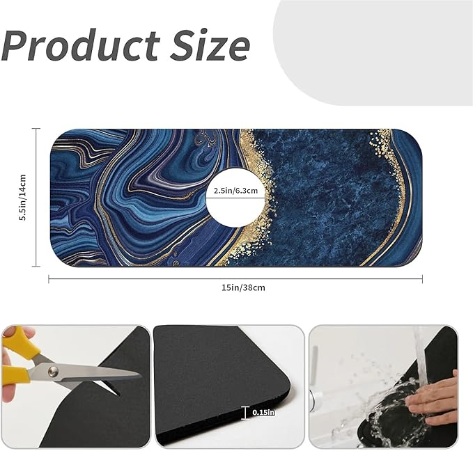 Kitchen Sink Splash Guard，Dark blue gold marble Faucet Mat Sink Gadgets-Super - Image 3