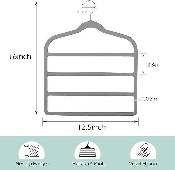 Velvet Pants Clothes Hanger Space Saving Non Slip Pants Shorts Hanger, - Image 5