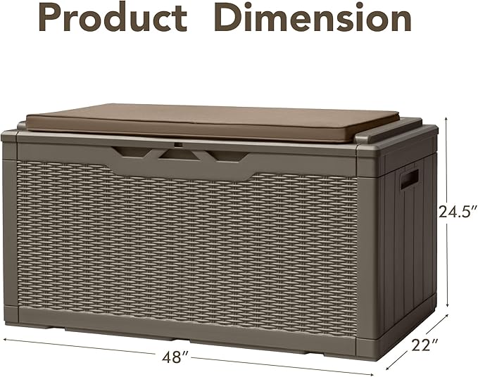 Devoko 100 Gallon Deck Box, Waterproof Resin Outdoor Storage Box with Cushion for Outside, Large Outdoor Storage Bench Cabinet Lockable for Patio Furniture and Garden Tools (Brown) - Image 5