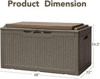 Devoko 100 Gallon Deck Box, Waterproof Resin Outdoor Storage Box with Cushion for Outside, Large Outdoor Storage Bench Cabinet Lockable for Patio Furniture and Garden Tools (Brown) - Image 5