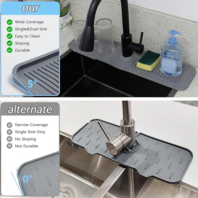5° Slope Kitchen Sink Faucet Mat, Kitchen Sink Splash Guard, Silicone Material - Image 6