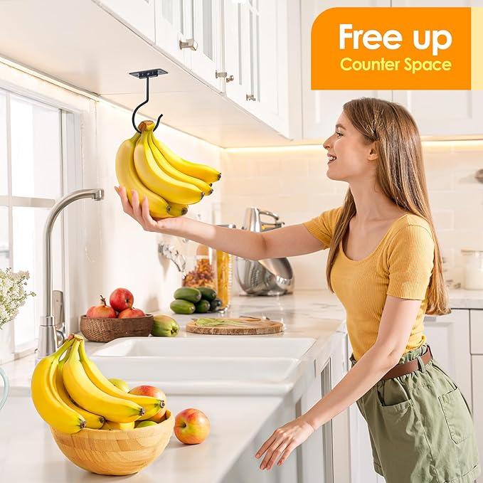 Self Adhesive Banana Hook Under Cabinet Foldable Banana Hanger Black Metal - Image 3