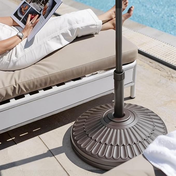 wikiwiki 80 Lbs HDPE Round Patio Umbrella Base, Weighted Umbrella Stands Fits 1.5-1.9in Poles for Garden, Lawn, Deck, Backyard & Pool, Brown - Image 5