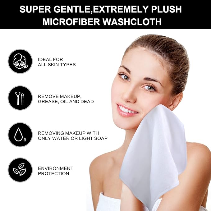 SINLAND Microfiber Facial Cloths Fast Drying Washcloth 12inch x 12inch White 6 - Image 5