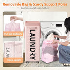 Pink Laundry Basket with Wheels, Dorm Room Essentials - Image 6
