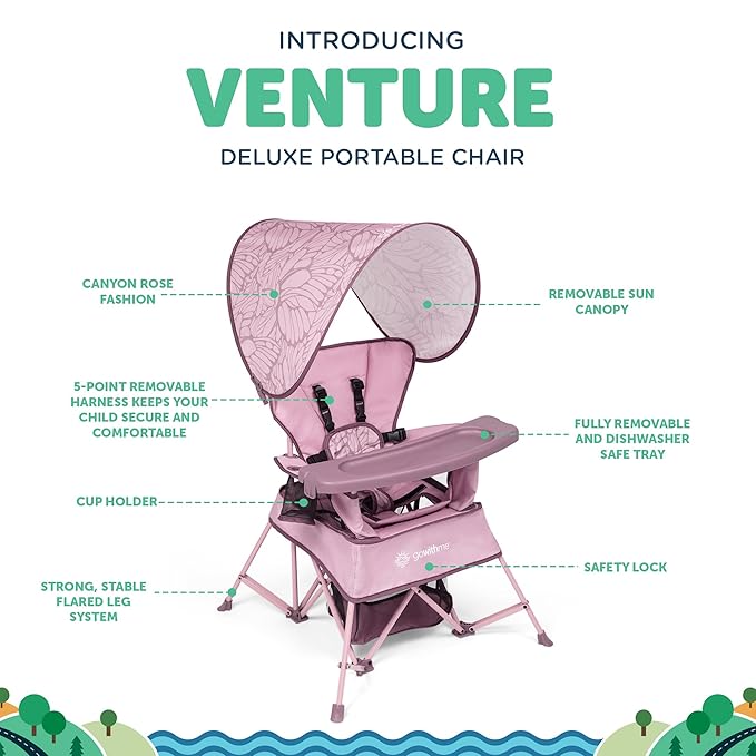 Baby Delight Go with Me Venture Portable Chair | Indoor and Outdoor | Sun Canopy | 3 Child Growth Stages | Canyon Rose - Image 3