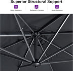 PURPLE LEAF 10 Feet Patio Umbrella with Base Outdoor Cantilever Round Umbrella Aluminum Offset Umbrella with 360-degree Rotation for Garden Deck Pool Patio, Grey - Image 3