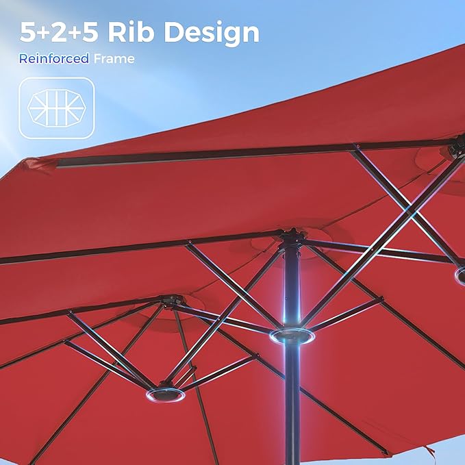 SUPERJARE 13FT Outdoor Umbrella for Patio, Double sided Pool Umbrellas with Fade Resistant Canopy, Large Table Umbrella for Deck, Market, Backyard - Burgundy - Image 8