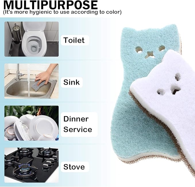 8 Pieces Cat Shape Kitchen Sponge Set Sink Double-Sided Cleaning Dish Sponge - Image 5