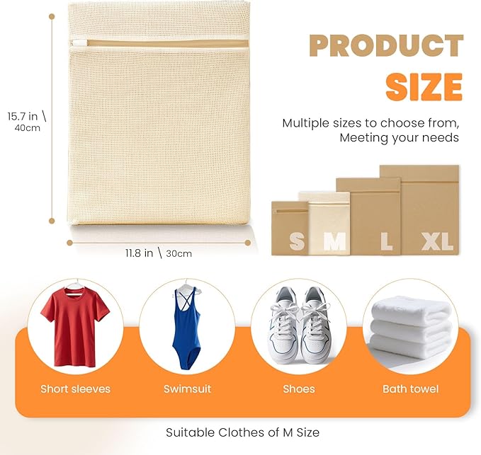 4Pcs Cotton Mesh Laundry Bags for Delicates, Breathable Mesh Garment Bag for - Image 5